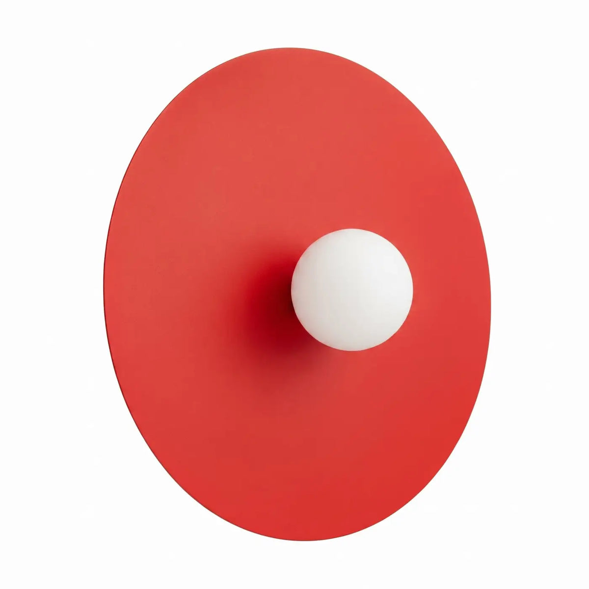 Applique murale grand disque en acier et globe opale, 50 cm, rouge