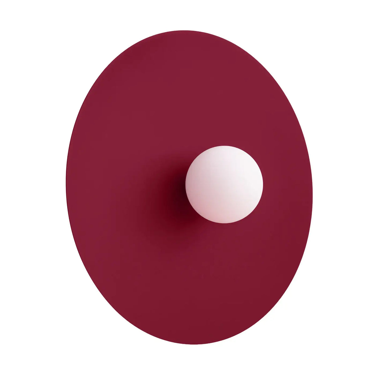 Applique murale grand disque en acier et globe opale, 50 cm, bordeaux