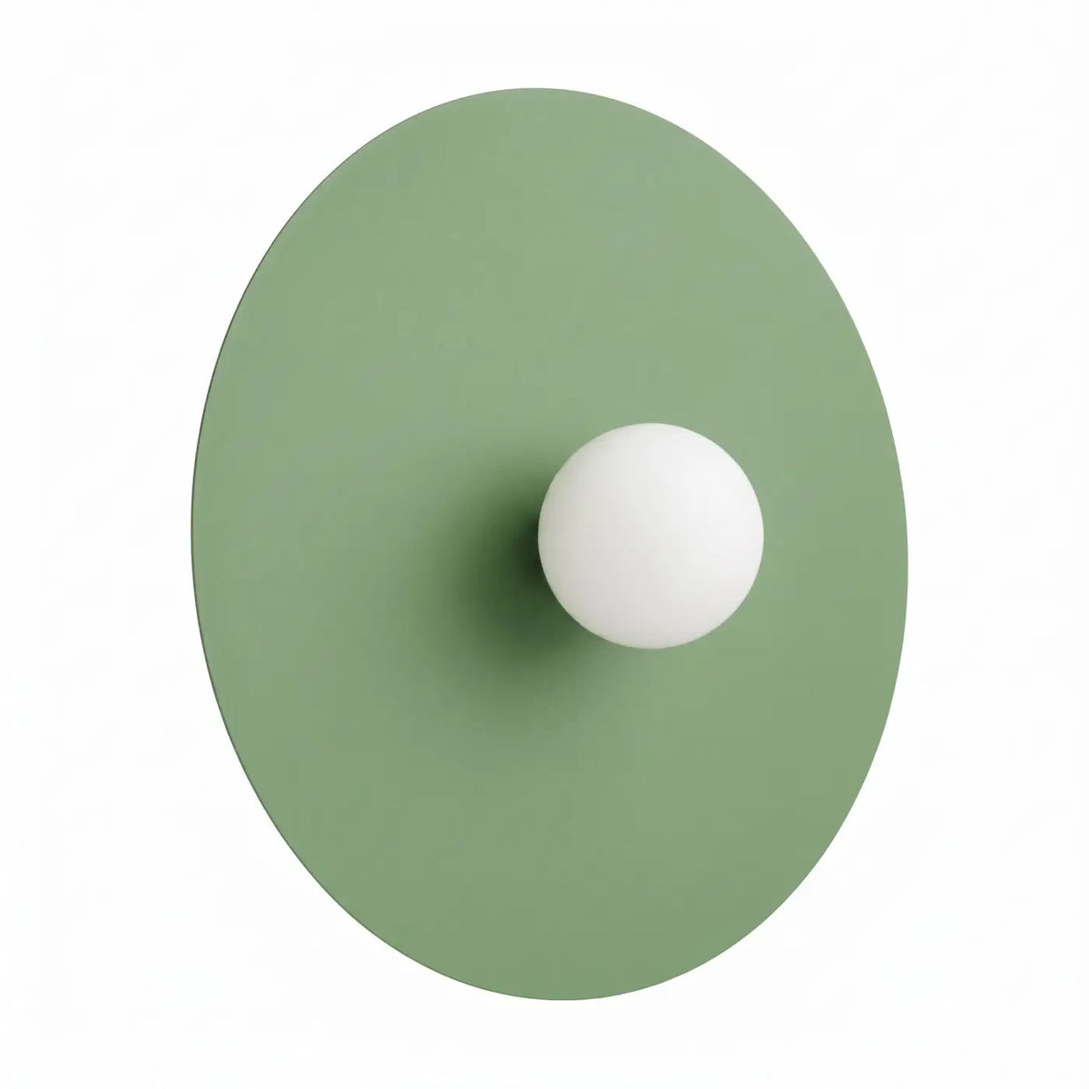 Applique murale grand disque en acier et globe opale, 50 cm, sauge