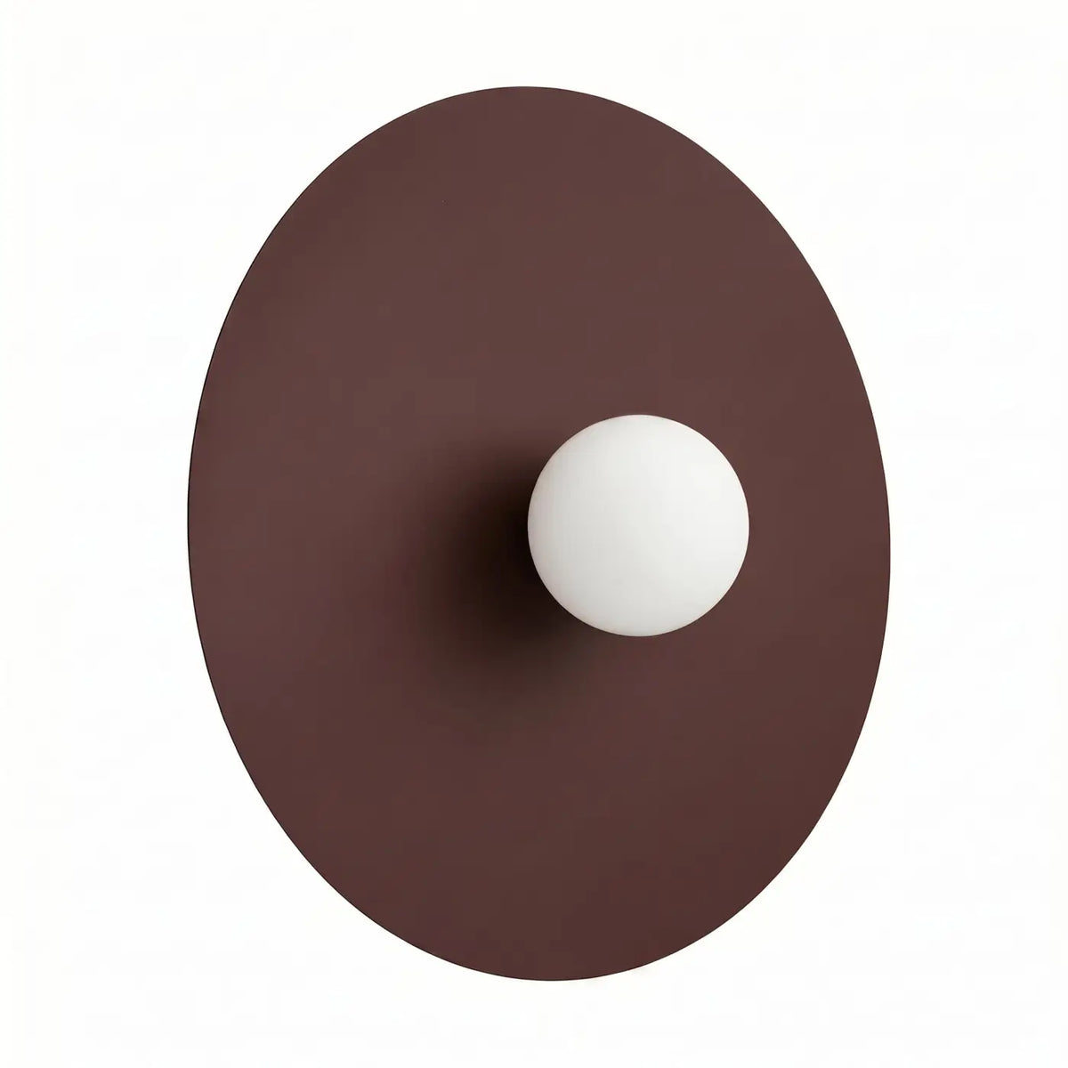 Applique murale grand disque en acier et globe opale, 50 cm, marron