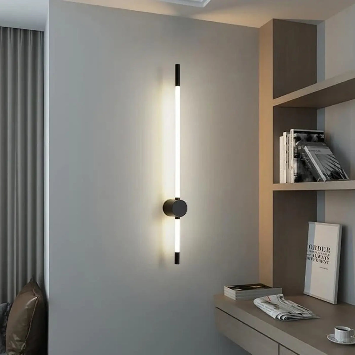 Applique murale à long tube LED, dorée ou noire, deux tailles, noir