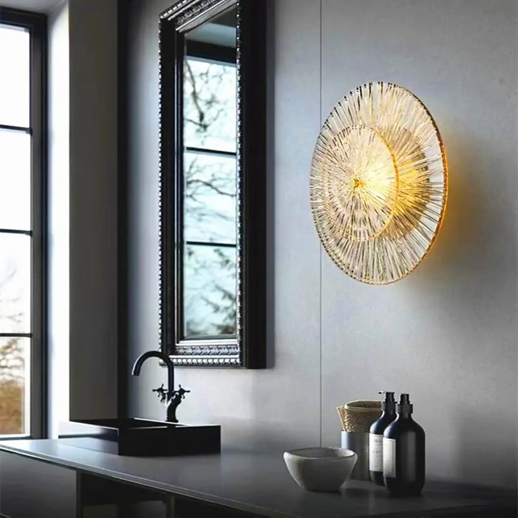 Applique murale ronde en verre et métal doré