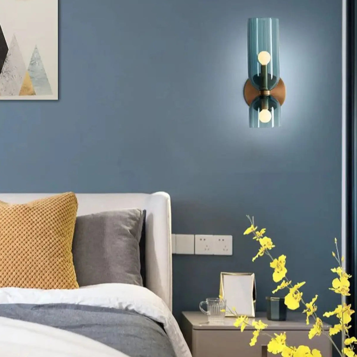 Applique murale double en verre soufflé, quatre teintes, bleu