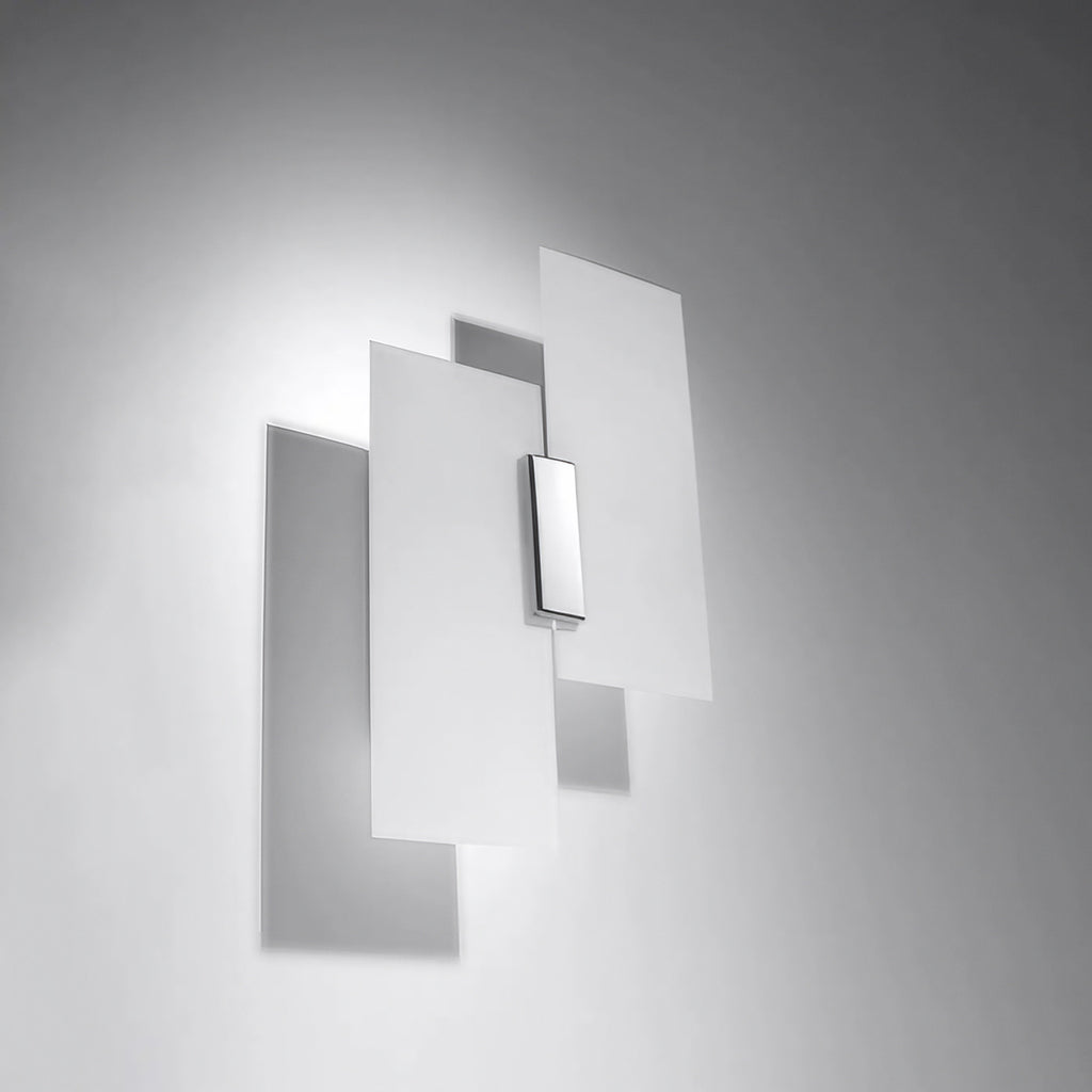 Applique murale double panneau de verre blanc décalé et chrome