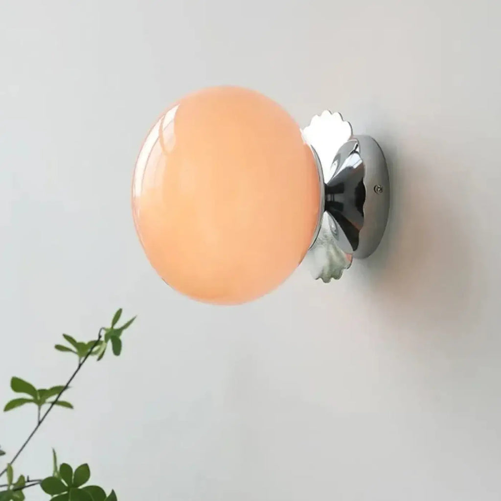 Applique murale en verre rose ou blanc sur socle doré