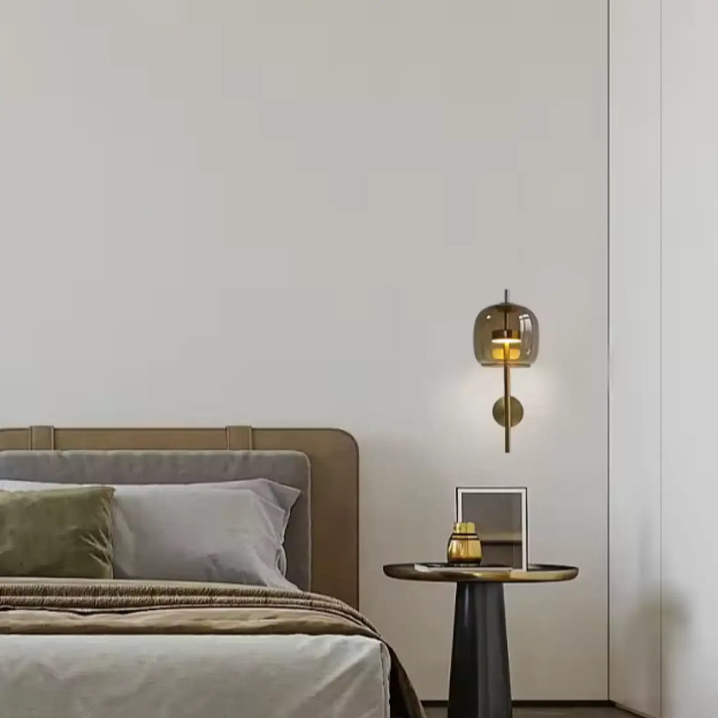 Applique murale à bras et abat-jour en verre, gris ou doré