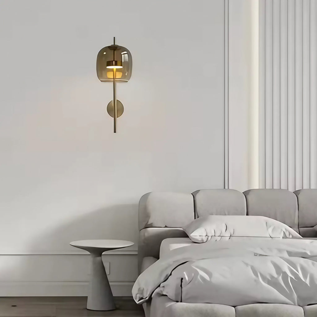 Applique murale à bras et abat-jour en verre, gris ou doré, gris