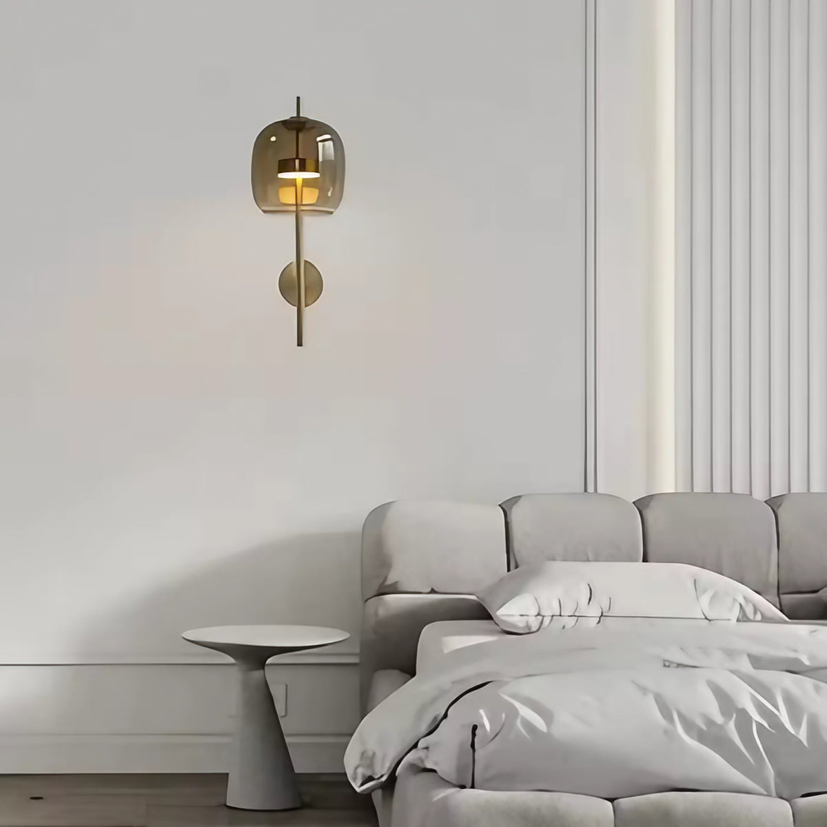 Applique murale à bras et abat-jour en verre, gris ou doré, gris
