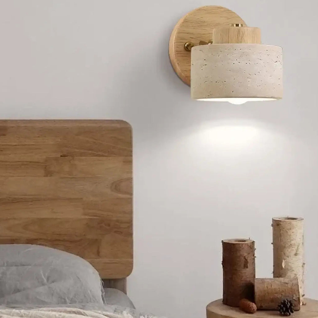 Applique murale en bois naturel, abat-jour à finition minérale