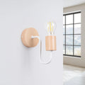 Applique murale embase en bois, bras coudé en acier, E27, blanc/bois naturel