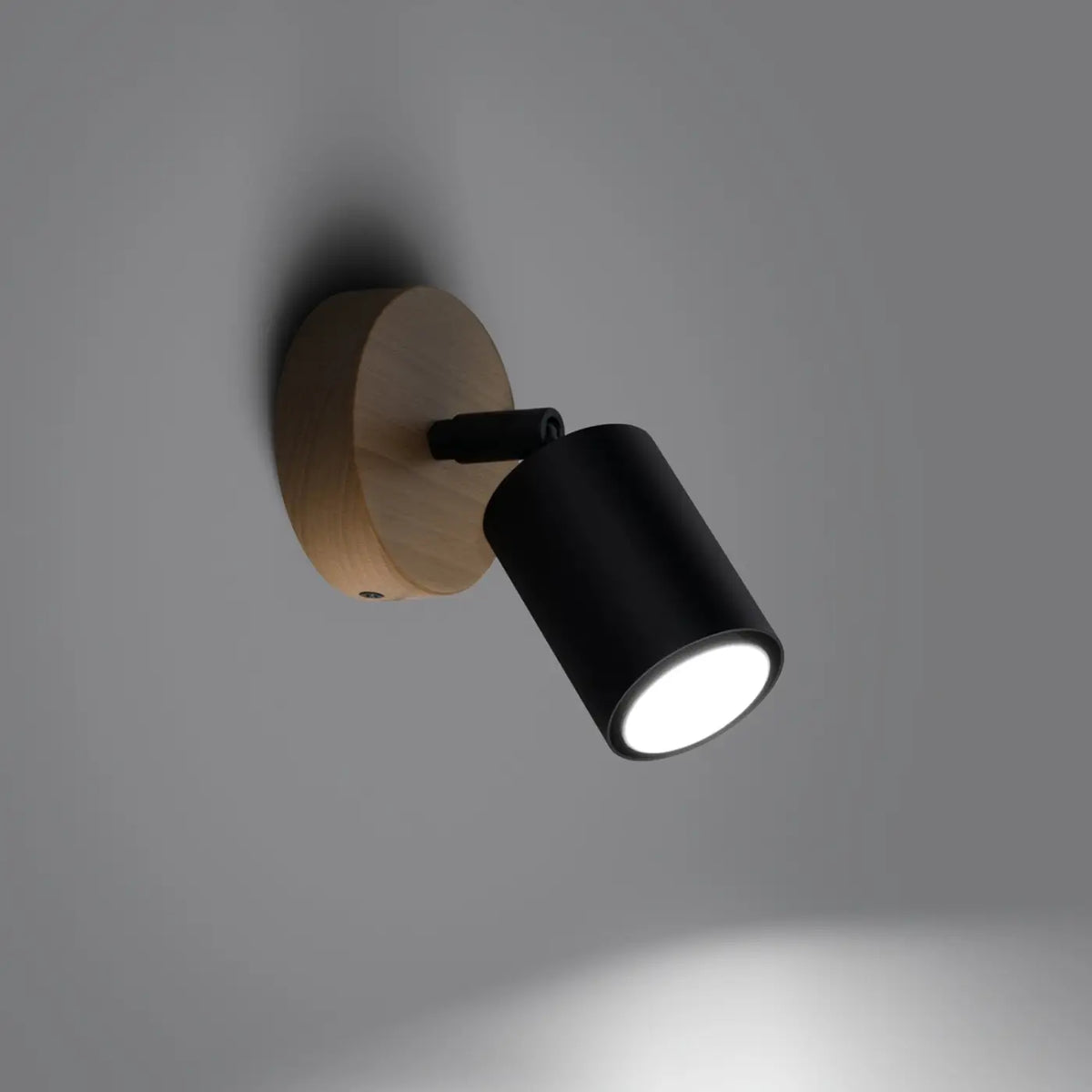 Applique murale spot tube sur embase ronde en bois naturel