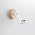 Applique murale spot tube sur embase ronde en bois naturel, blanc/bois naturel