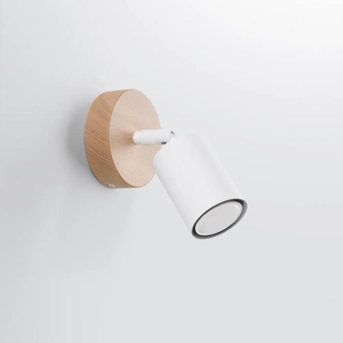 Applique murale spot tube sur embase ronde en bois naturel, blanc/bois naturel