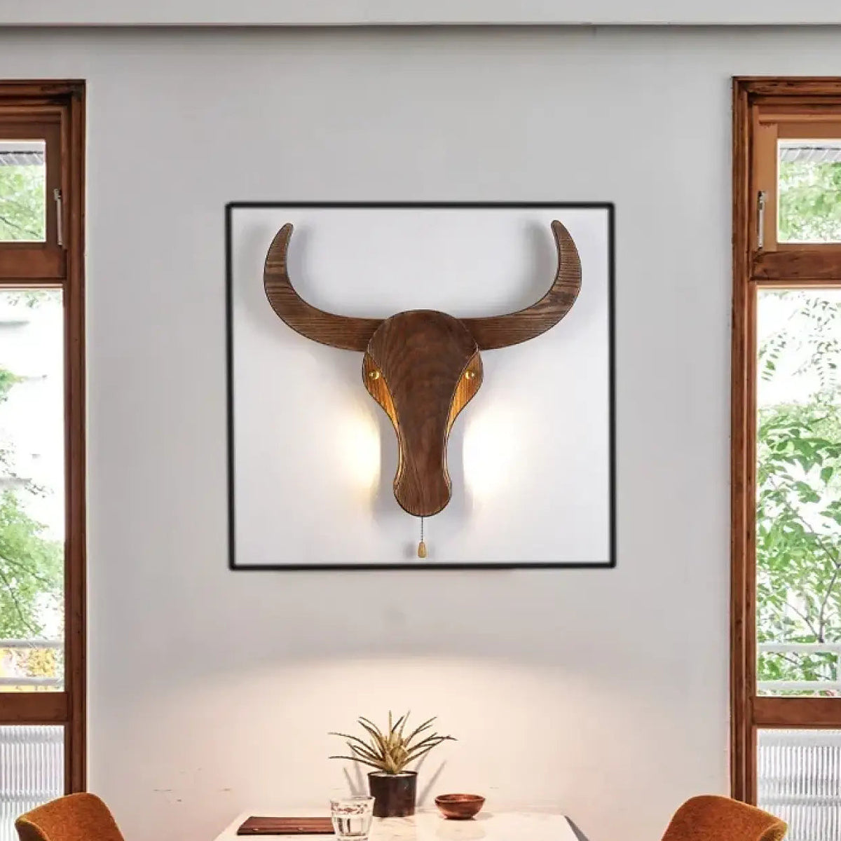 Applique murale tête d'animal en bois, éléphant ou taureau
