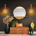 Applique murale en rotin et corde de chanvre, bras en bois