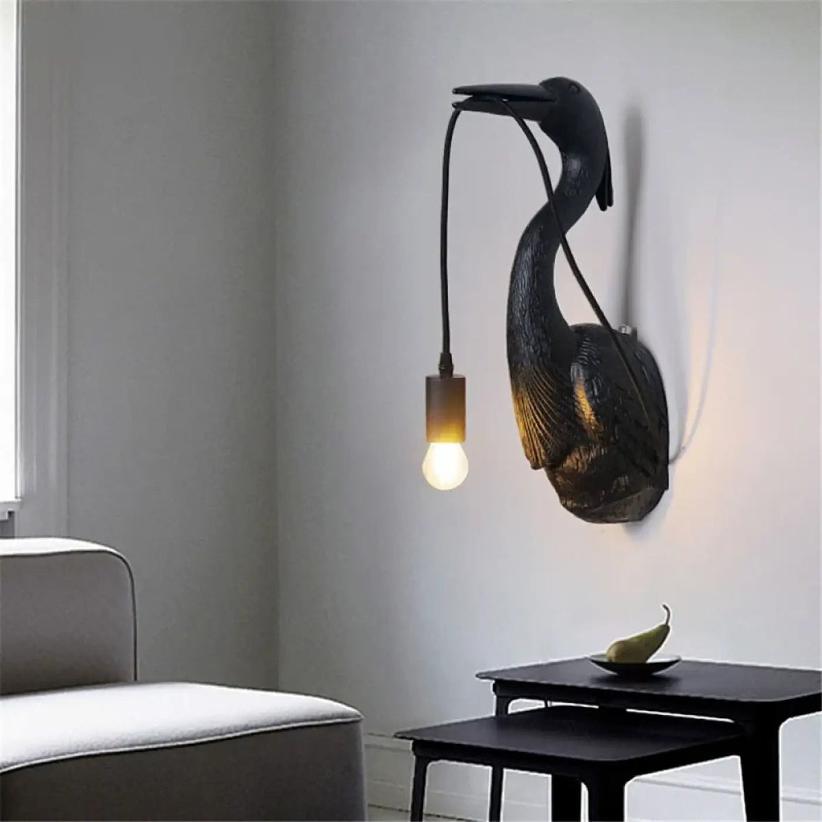 Applique murale héron et ampoule suspendue, trois coloris