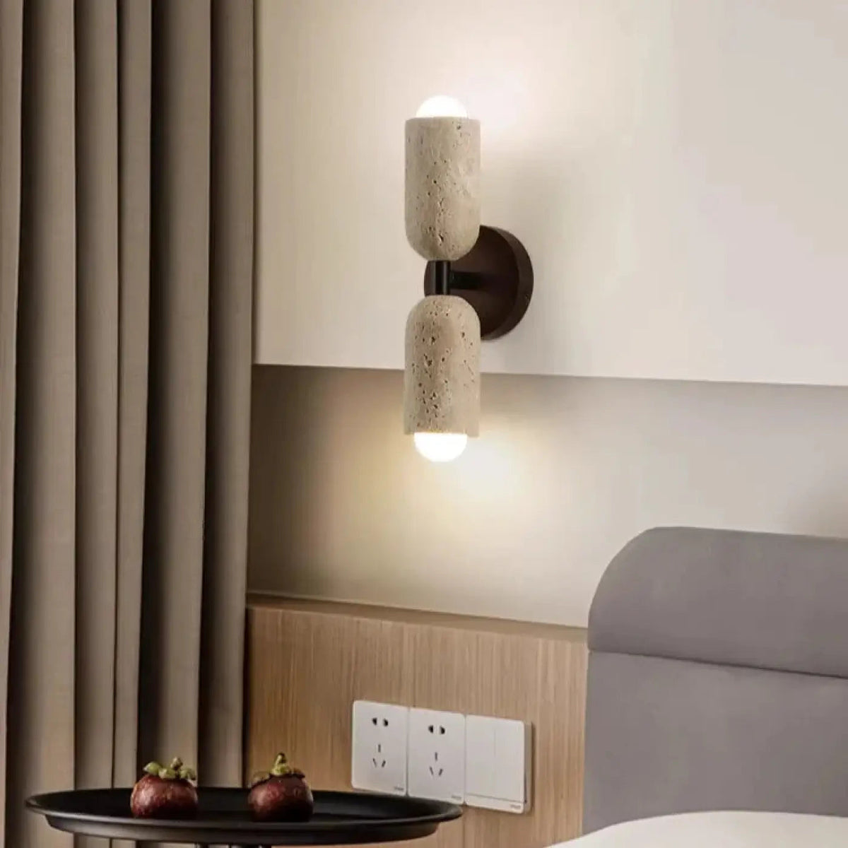 Applique murale LED en pierre, support en bois marron ou noir, noir