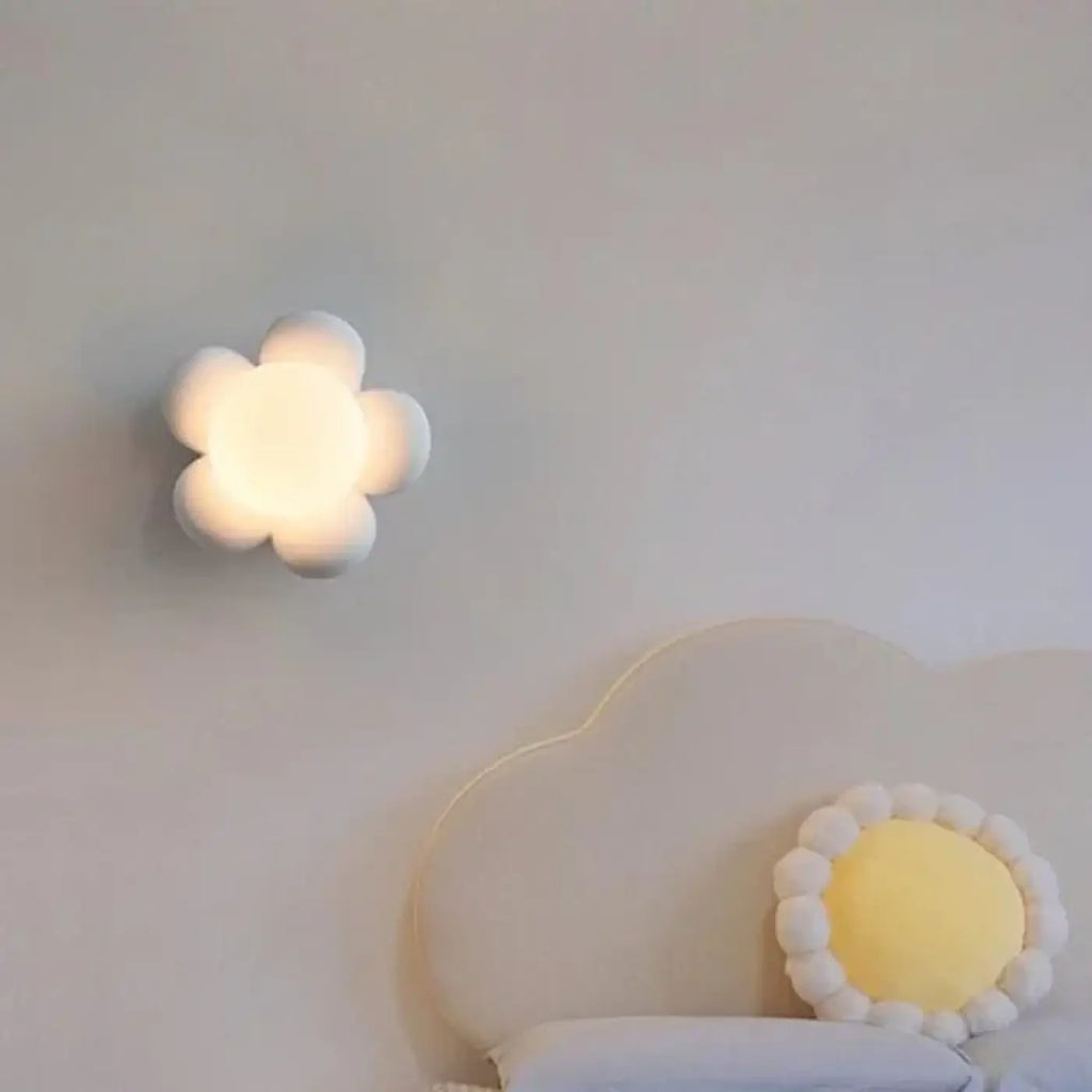 Applique murale fleur pour enfant, globe central, rose ou blanc