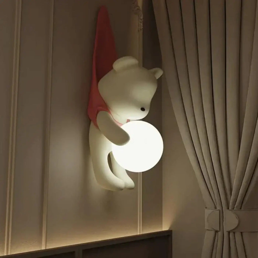 Applique murale ourson avec boule lumineuse LED, chambre d'enfant