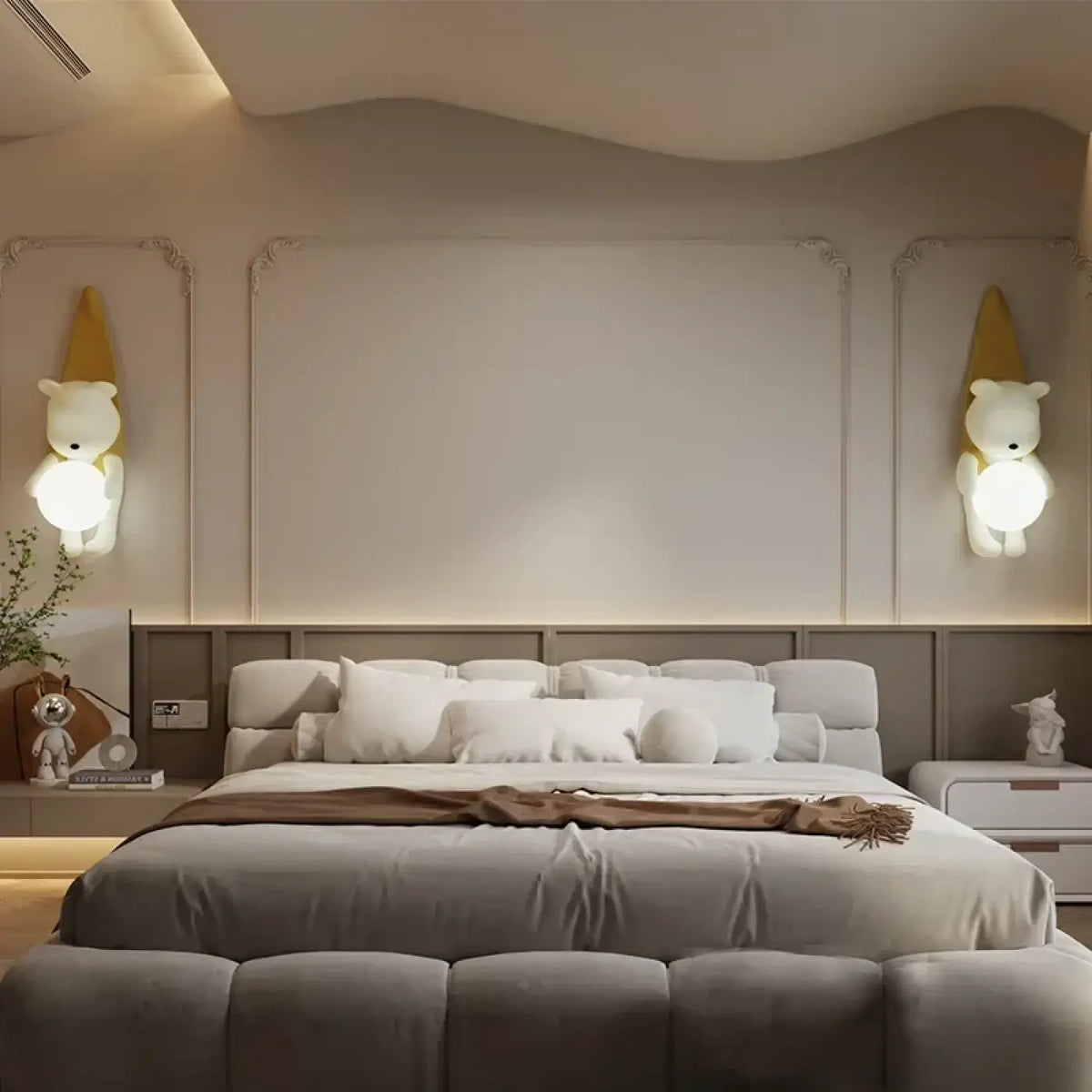Applique murale ourson avec boule lumineuse LED, chambre d'enfant, jaune
