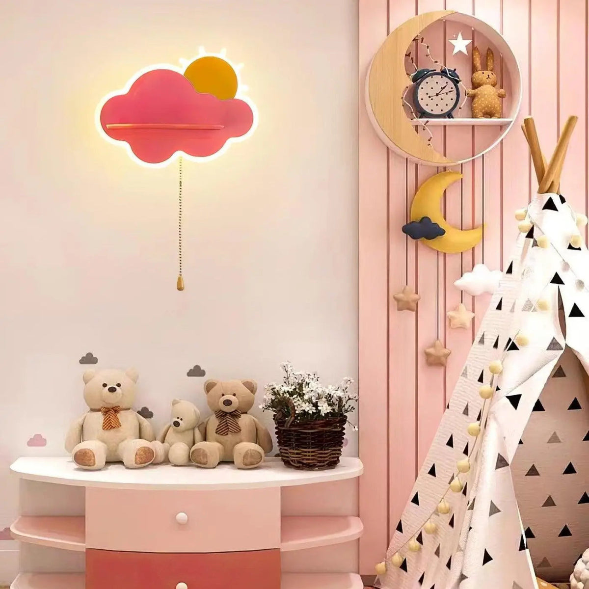 Applique murale nuage pour chambre d'enfant, trois coloris, rose