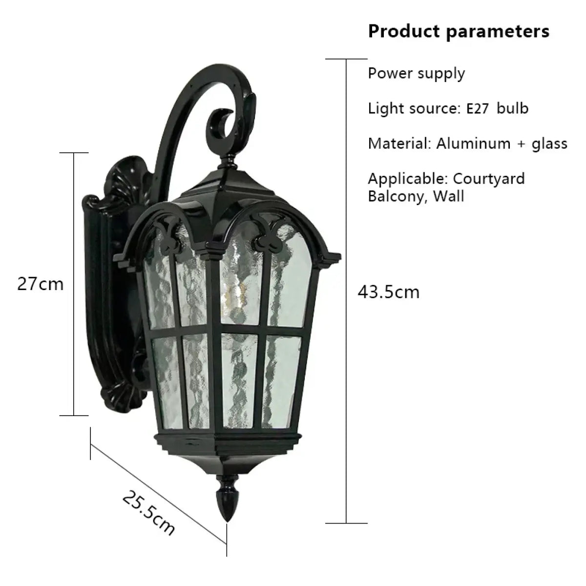 Lanterne murale extérieure vintage en métal couleur bronze