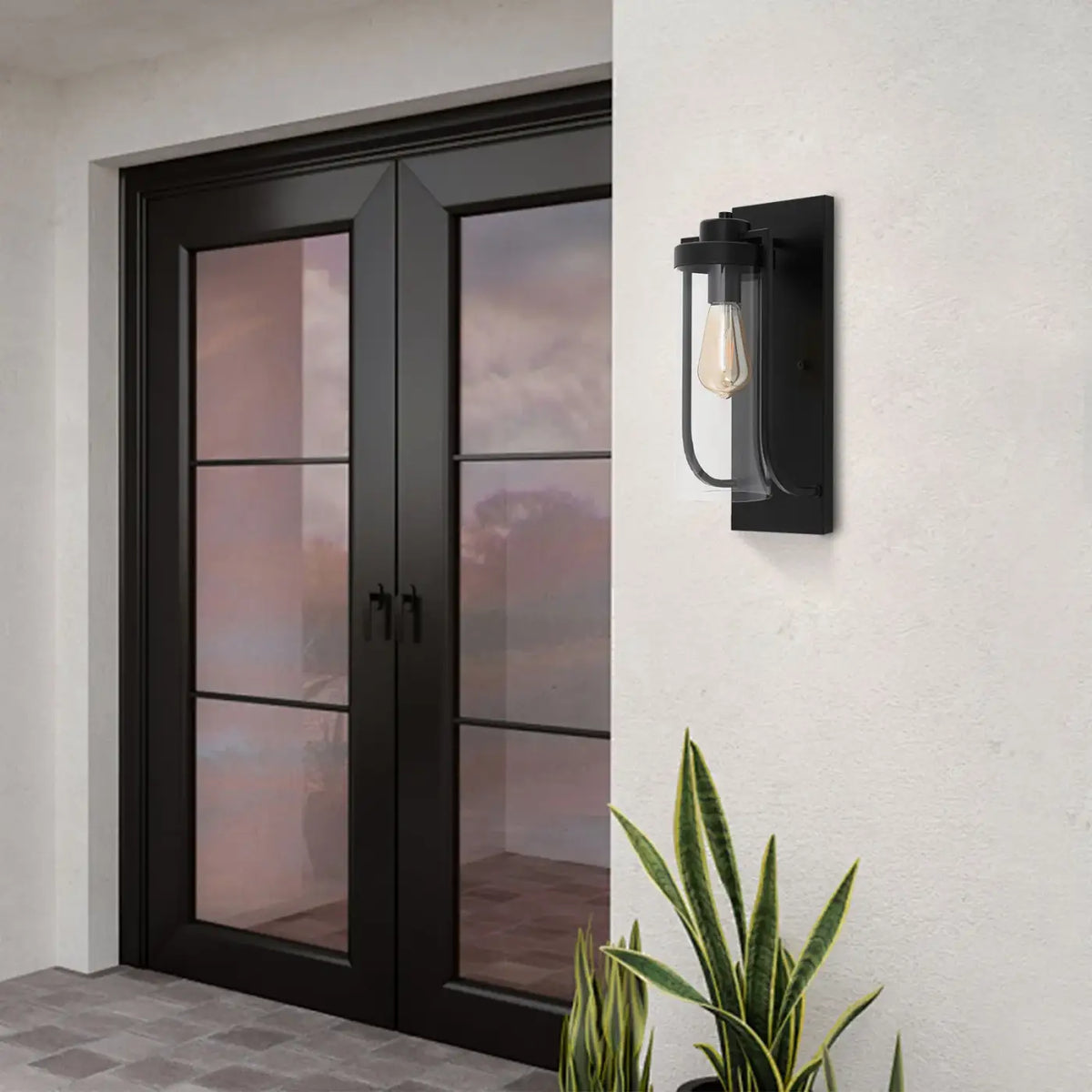 Applique murale extérieure noire, cylindre en verre