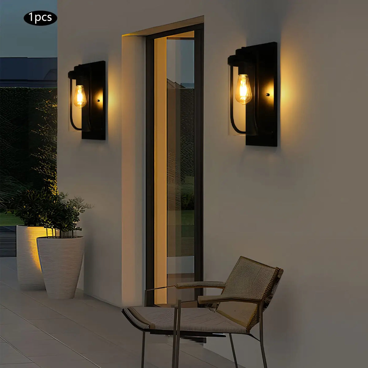 Applique murale extérieure noire, cylindre en verre