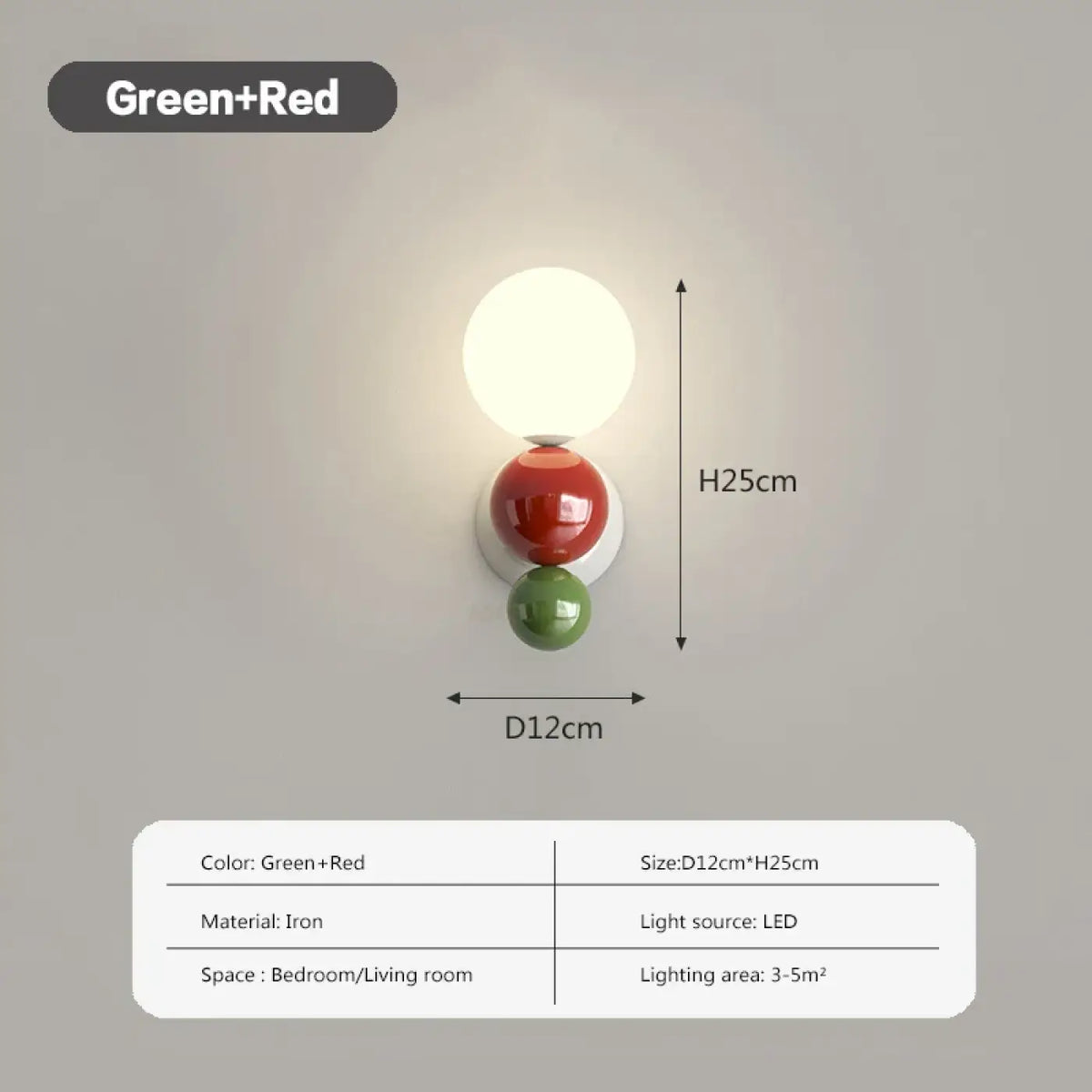 Applique murale LED en fer, blanc, vert ou rouge