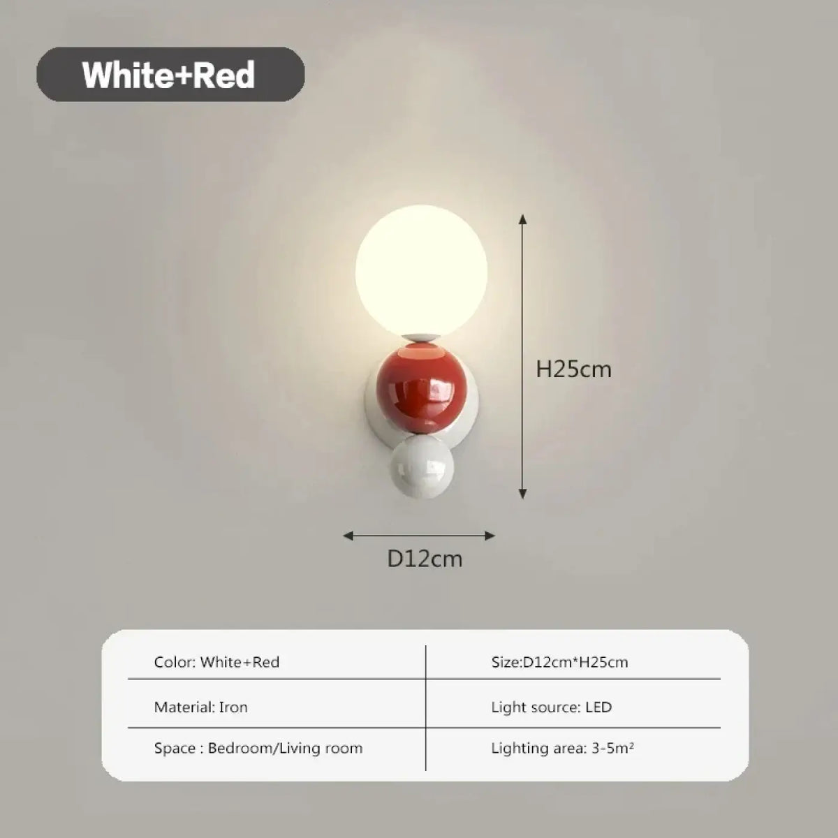 Applique murale LED en fer, blanc, vert ou rouge