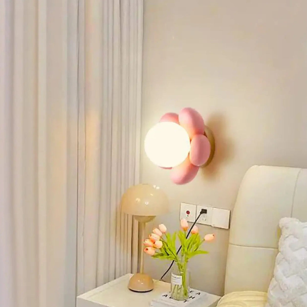 Applique murale fleur pour chambre de fillette, rose ou blanche