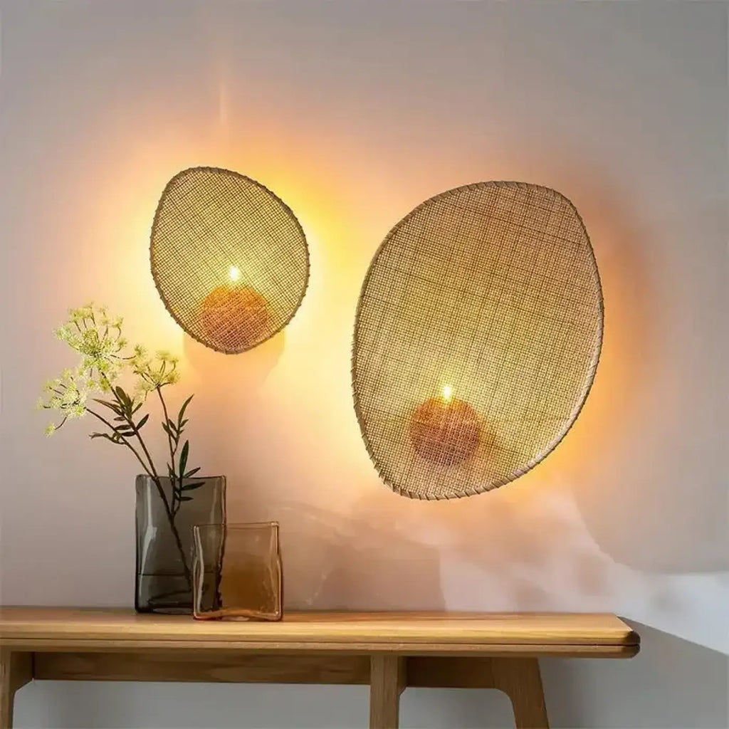 Applique murale feuille en rotin et bambou, tailles S et M