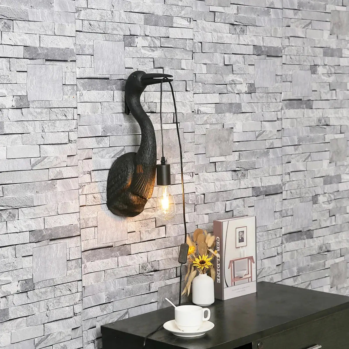Applique murale héron et ampoule suspendue, trois coloris