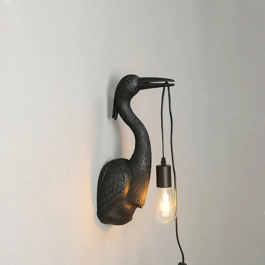 Applique murale héron et ampoule suspendue, trois coloris, noir
