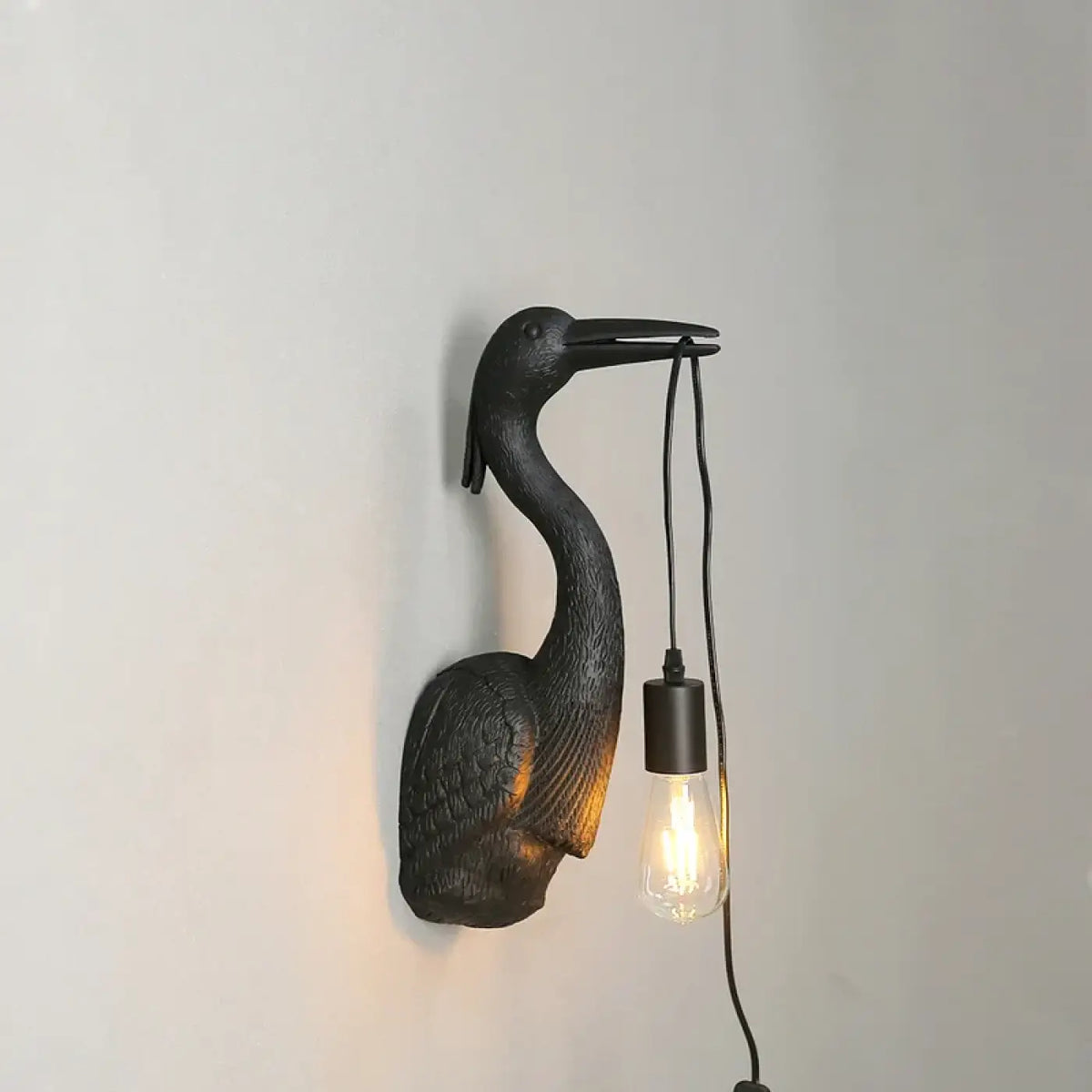 Applique murale héron et ampoule suspendue, trois coloris, noir