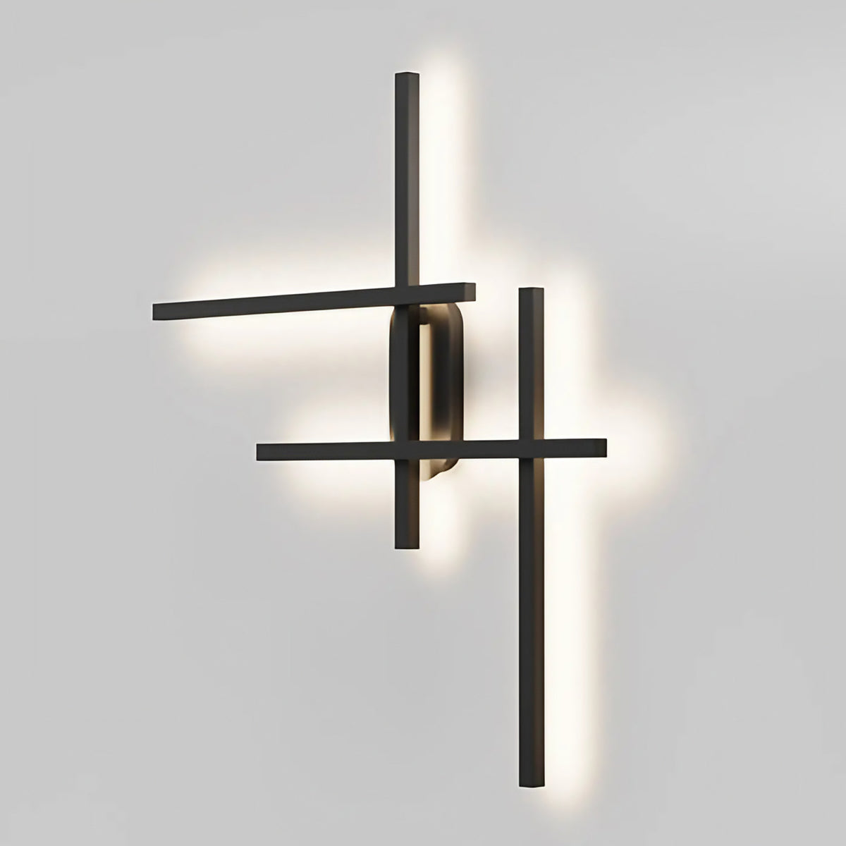 Applique murale LED à lignes angulaires en acier noir, 78 cm