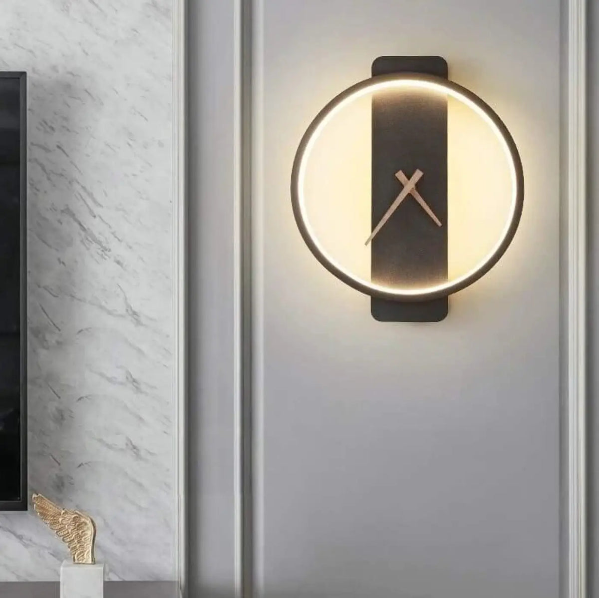 Applique murale horloge, lumière et heure, quatre modèles, noir