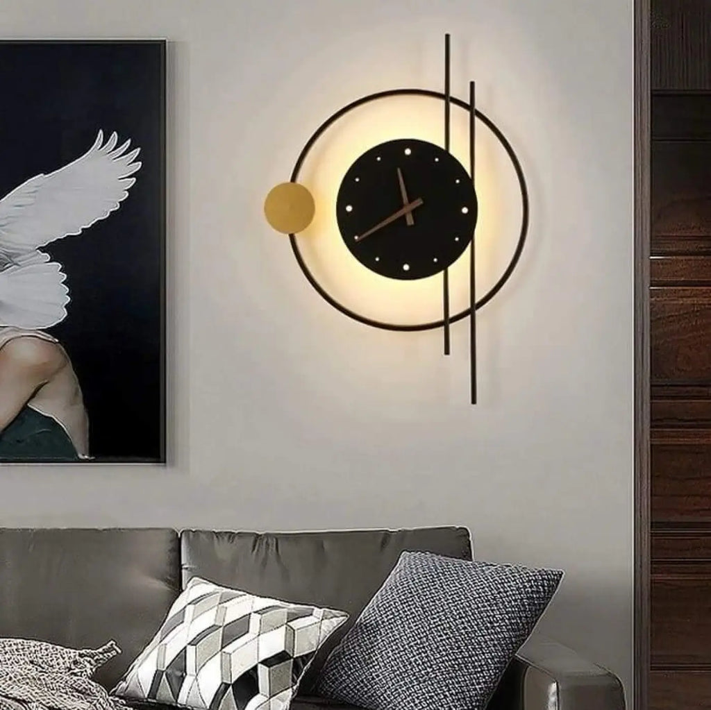 Applique murale horloge, lumière et heure, quatre modèles, noir
