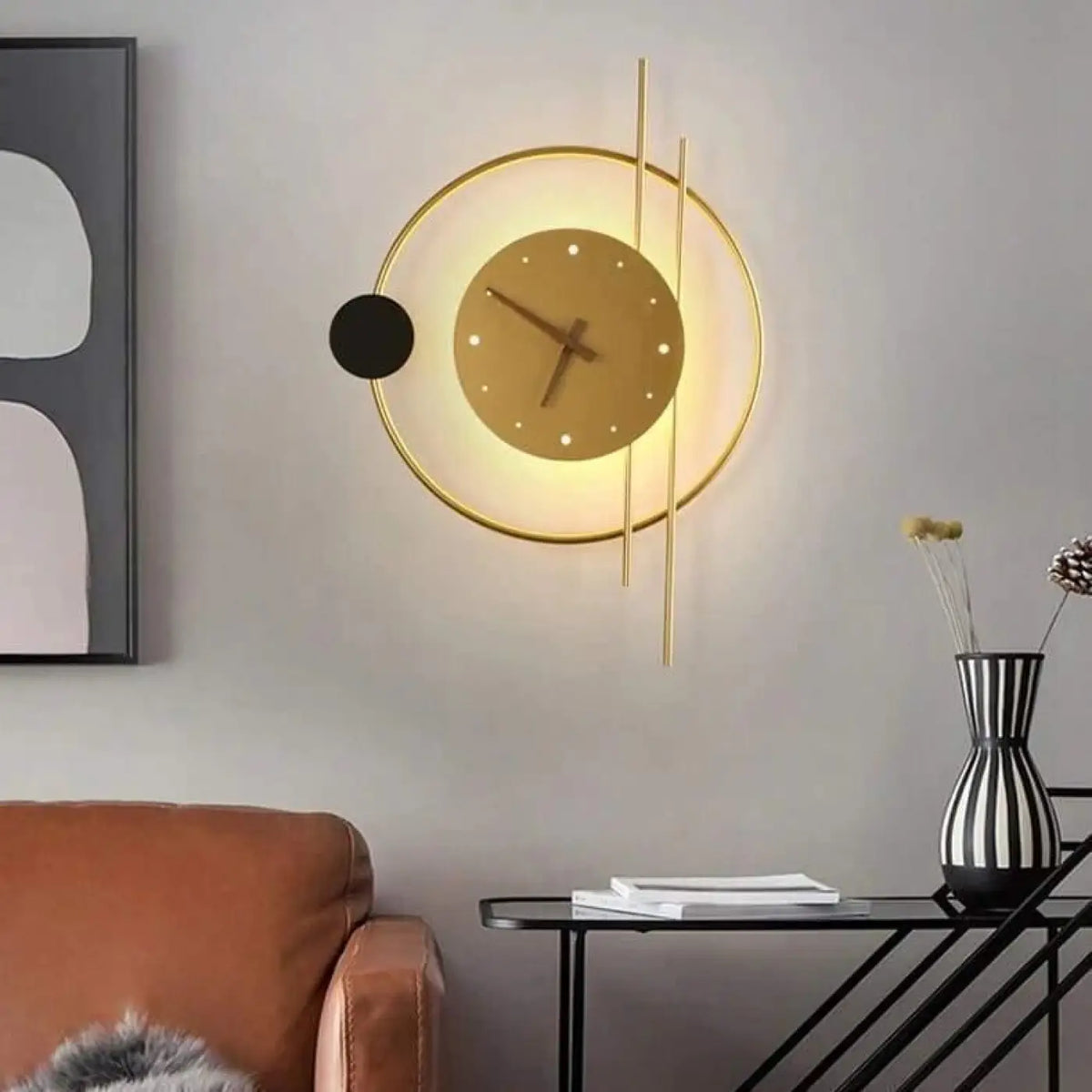 Applique murale horloge, lumière et heure, quatre modèles, doré