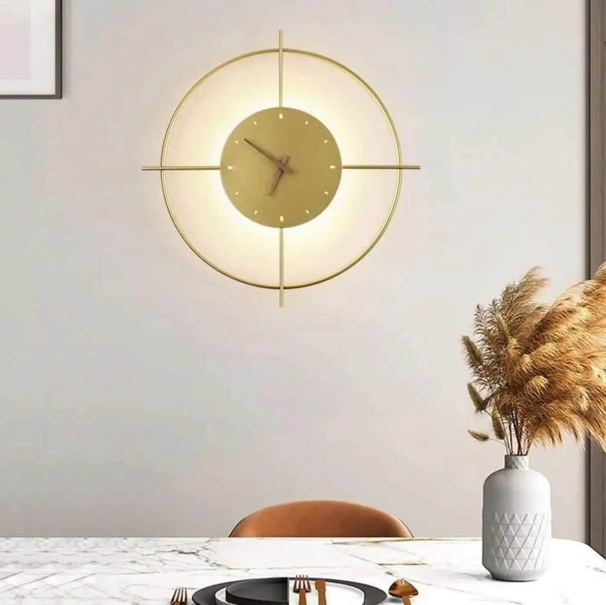Applique murale horloge, lumière et heure, quatre modèles, doré