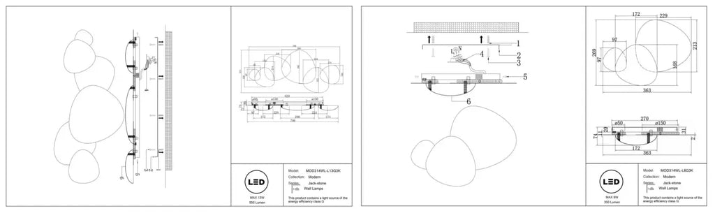 Applique murale LED panneau décoratif en acier, doré ou argenté