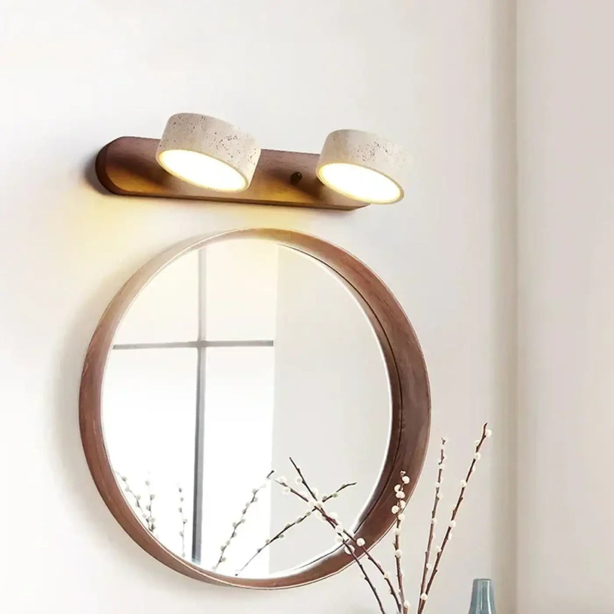 Applique murale style japonais en bois et pierre, beige ou marron, marron