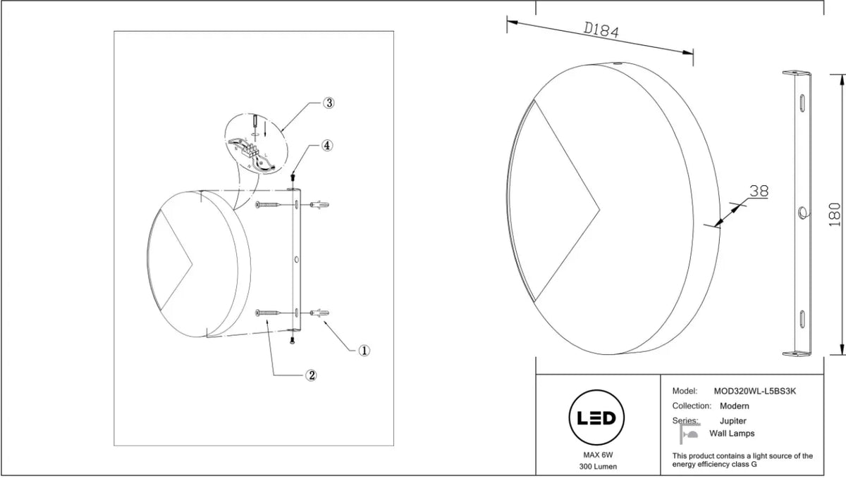 Applique murale LED disque doré, quatre tailles de 18 à 44 cm