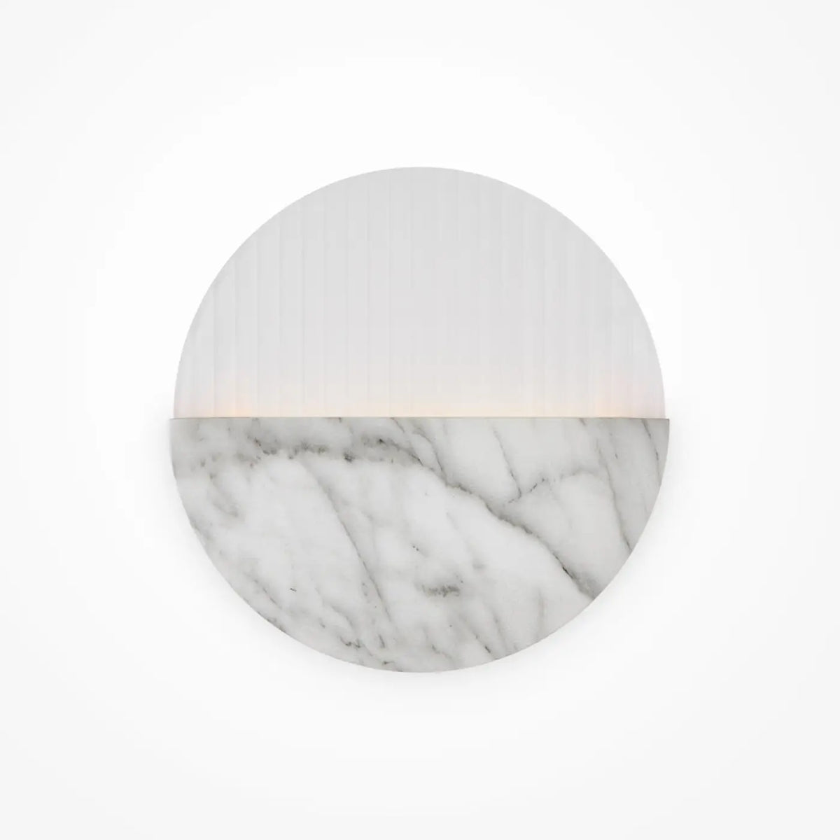 Applique murale LED disque effet marbre blanc, halo chaud 3000 K