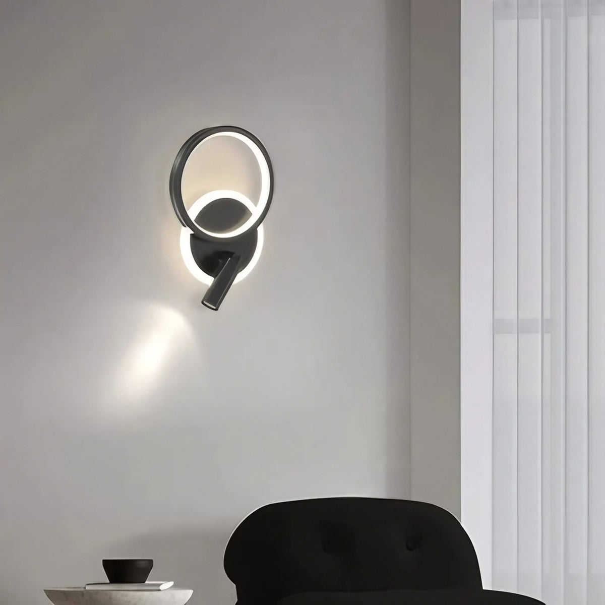 Applique murale LED à deux cercles, noire ou blanche, noir