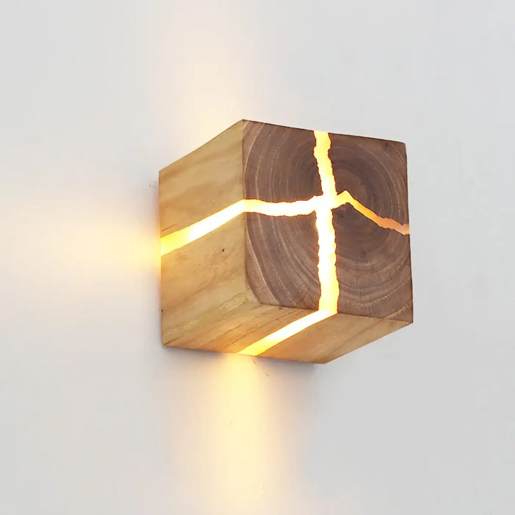 Applique murale LED en bois fissuré, effet naturel