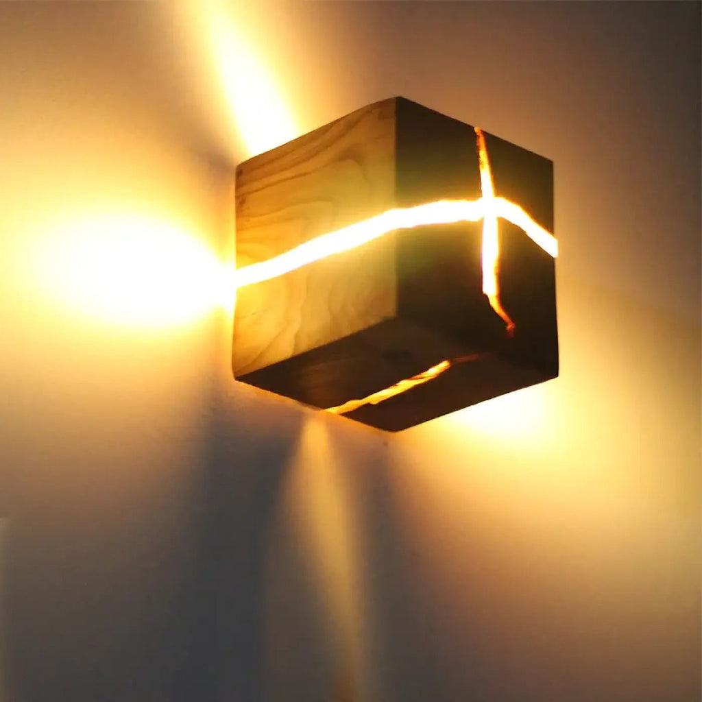 Applique murale LED en bois fissuré, effet naturel