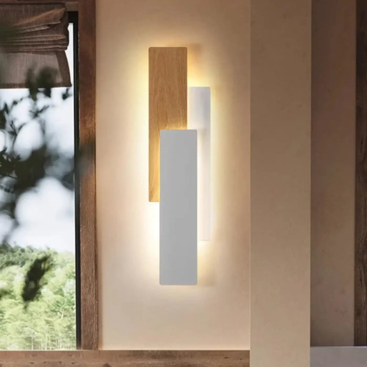 Applique murale LED en bois et métal, noir ou blanc, trois tailles, blanc