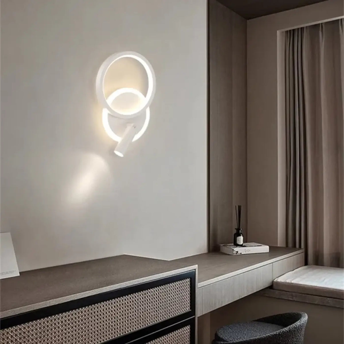 Applique murale LED à deux cercles, noire ou blanche, blanc