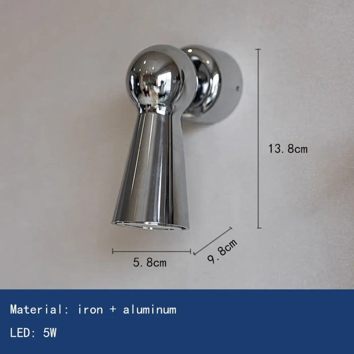 Applique murale LED chromée, base en aluminium